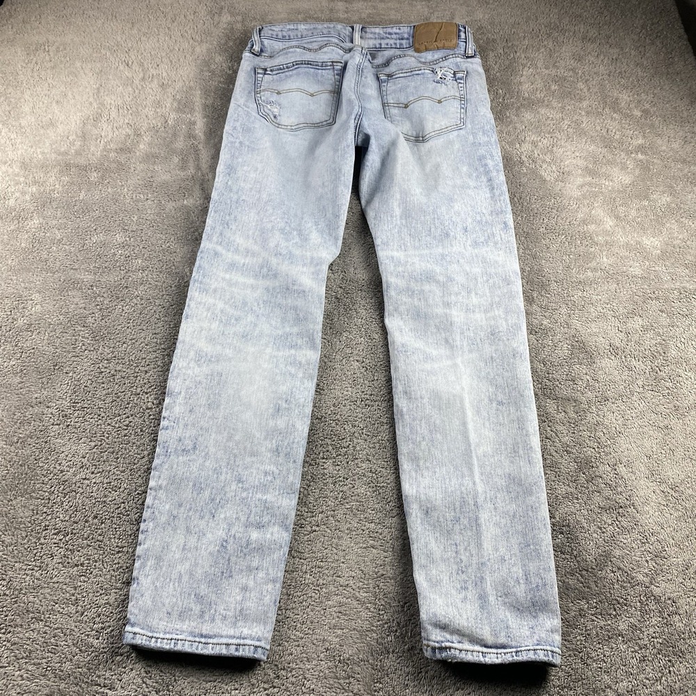 American Eagle Flex Skinny Jeans Mens 30x30 Blue Light Wash Distressed - Picture 12 of 16